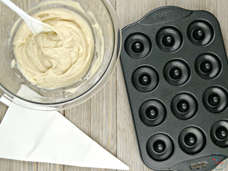 Mini Baked Donuts with Caramel Glaze batter and donut pan