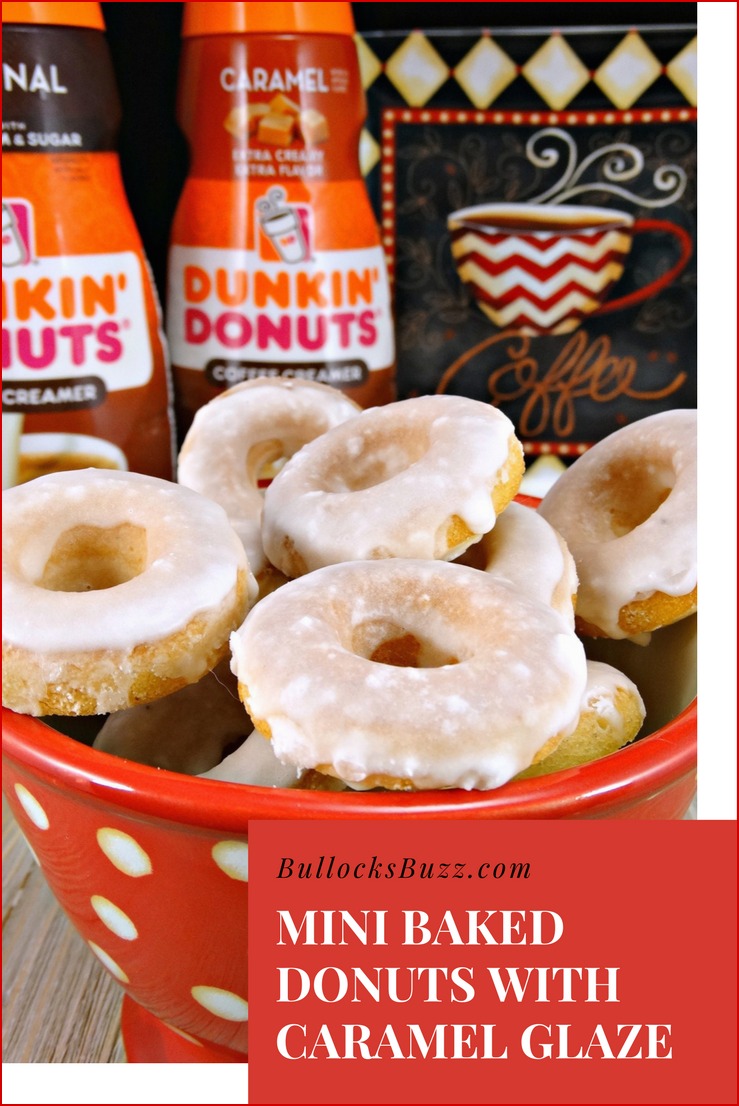 These soft and delicious Mini Baked Donuts with Caramel Glaze are the perfect compliment to your morning coffee and are sure to brighten up your day!  #recipes #donuts #donutrecipes #bakeddonuts #desserts #sweet