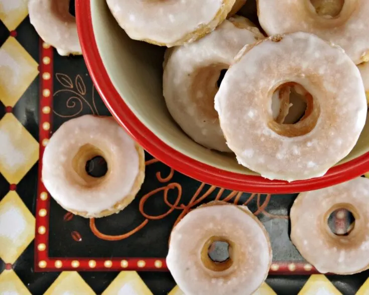 mini baked donuts with caramel glaze in bowl