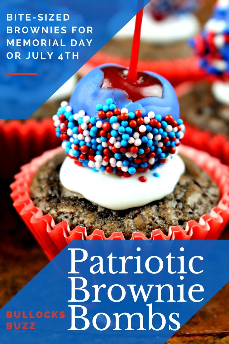 close up of a single finished Patriotic Brownie Bomb with more in the background 