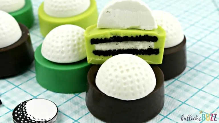 White candy melts and golf ball molds prepared for making Golf Ball Cookies