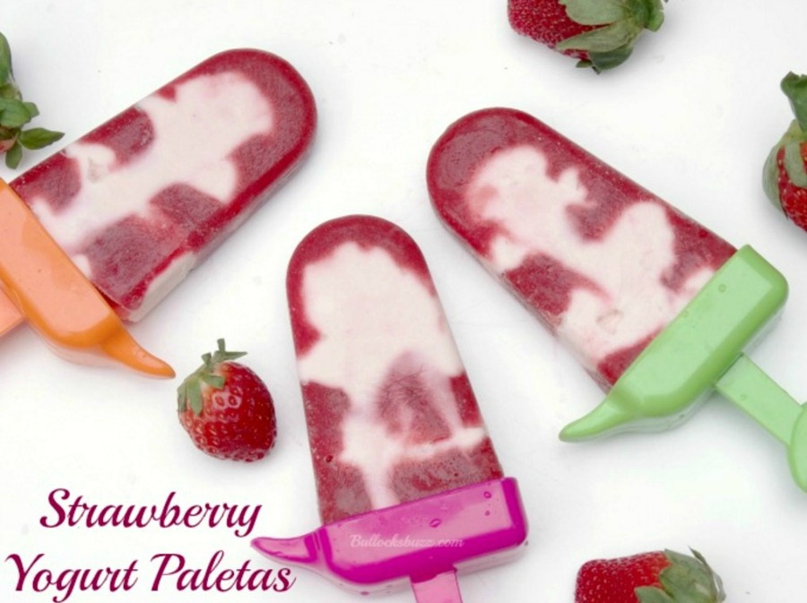 Fresh chunks of strawberries are frozen in rich, creamy yogurt in these refreshingly light Strawberry Yogurt paletas recipe. More frozen recipes in addition to S'mores Pudding Pops