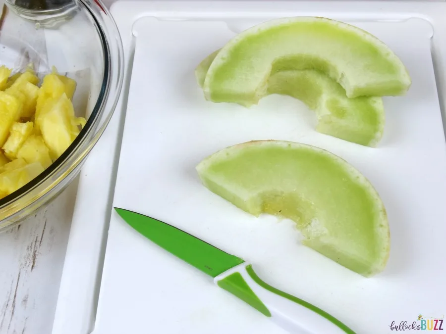 Pineapple Boat Fruit Salad dice honeydew