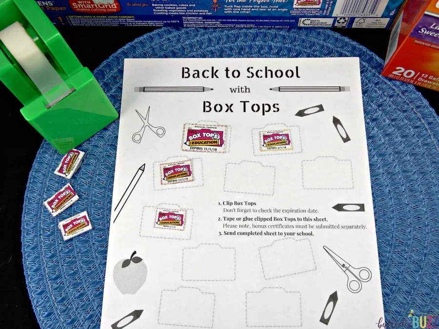 3 Ways to Help Your Child's School + Free Box Tops Collection Sheet in use