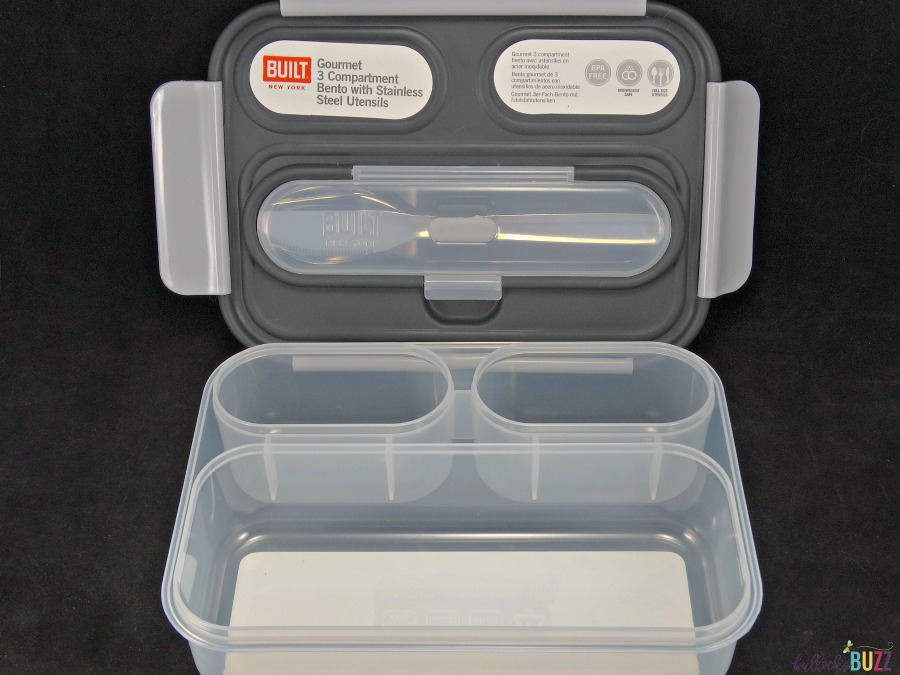 Built Gourmet 3 Compartment Bento Set with Stainless Steel Utensils in  Black 