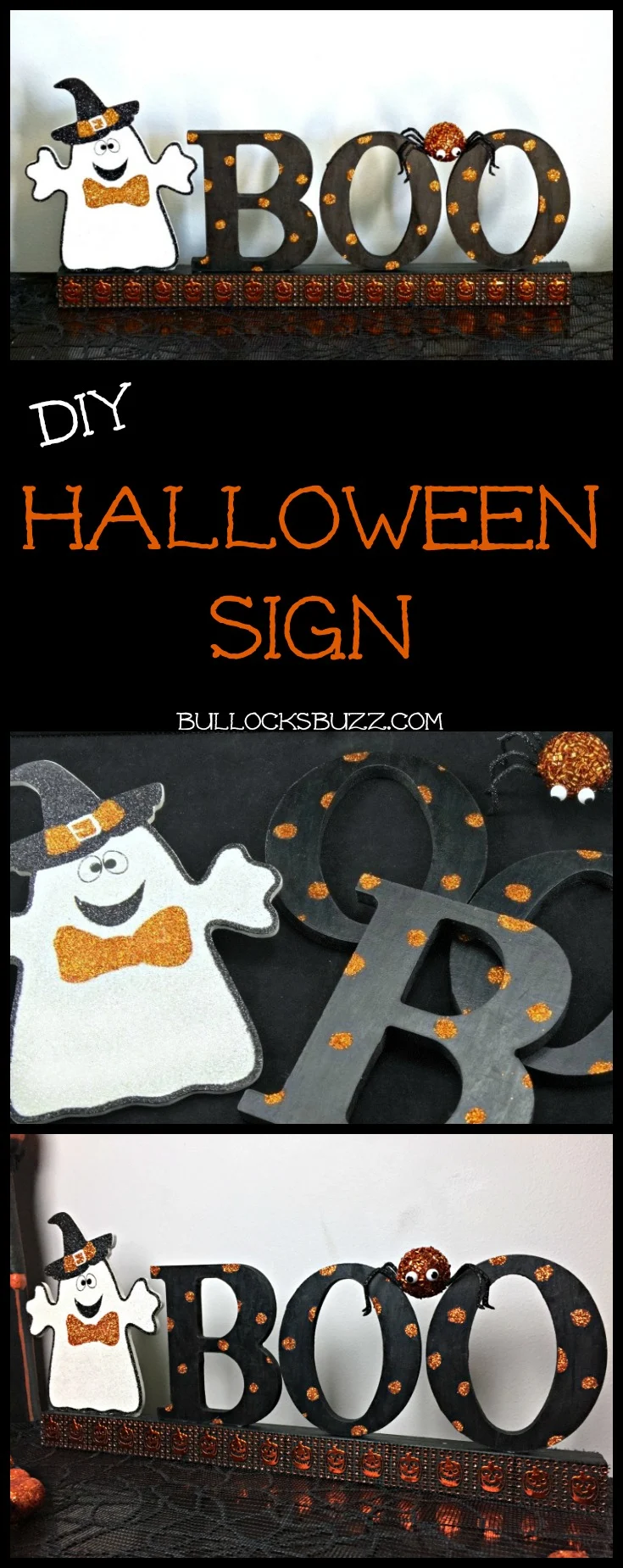 Spice up your spooky space with this frighteningly fun "BOO" DIY Halloween sign! Follow this simple tutorial to create your own faBOOlous Halloween decor!