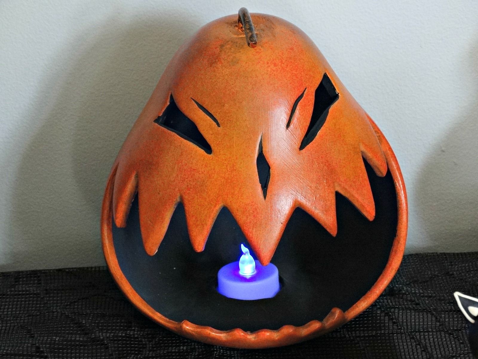 Halloween tablescape Haunted Harlequin pumpkin with color changing led light