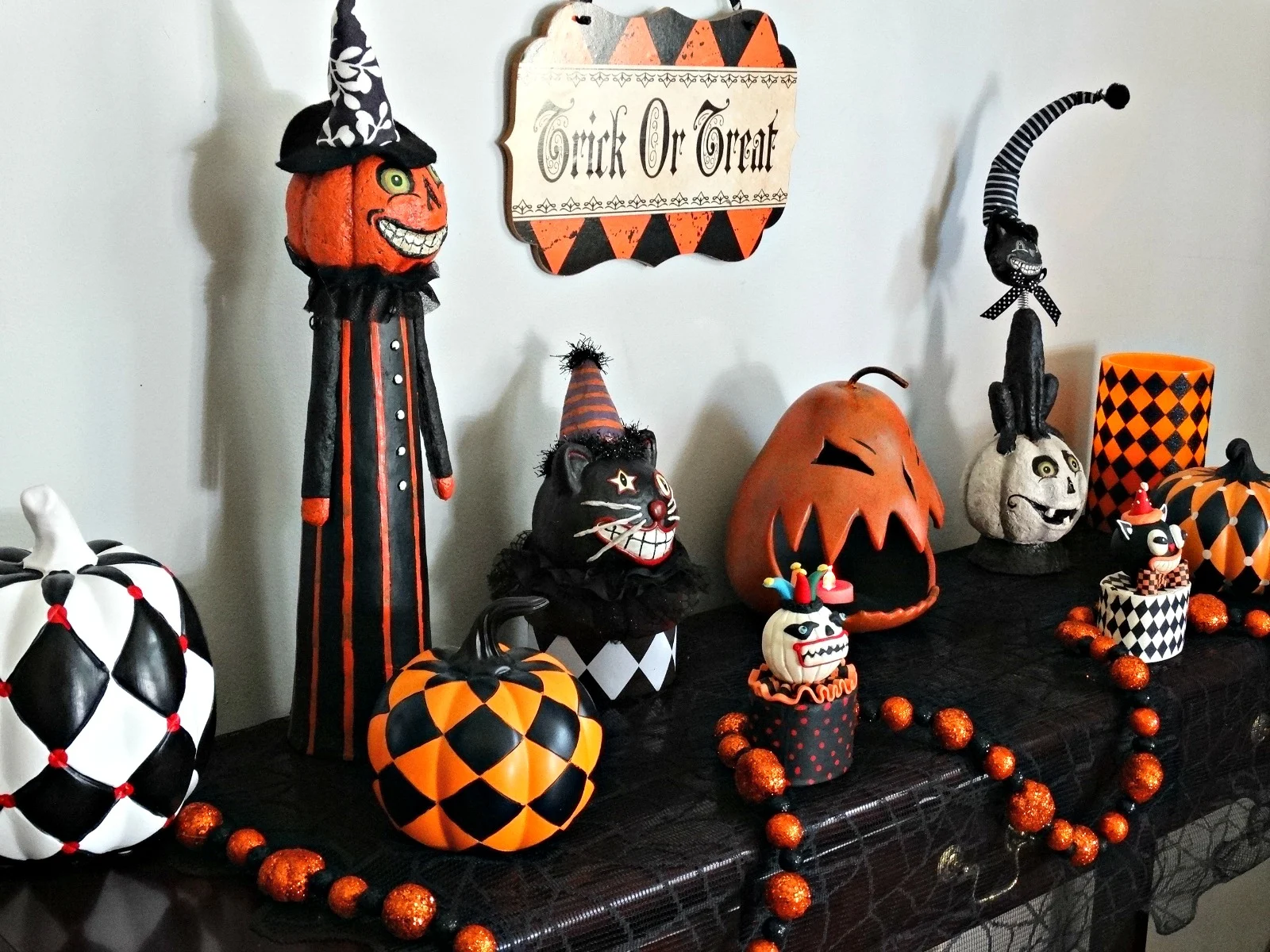 Haunted Harlequin Halloween tablescape side view
