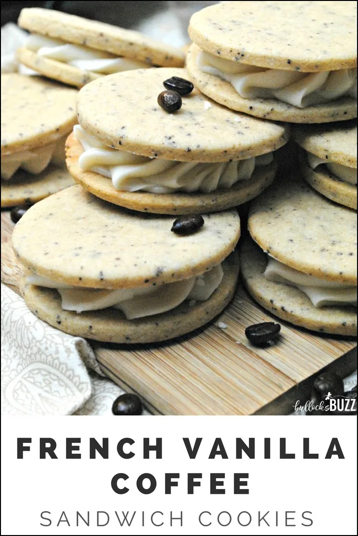 Vanilla and Coffee is a match made in heaven in this French Vanilla Coffee Sandwich Cookies recipe! Sweet and creamy vanilla frosting is sandwiched between two delectable cookies made with real french vanilla coffee.