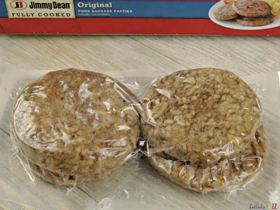 Remove sausage patties from packaging and cut into quarters for the Sausage, Egg and Herbed Cheese Breakfast Muffins 