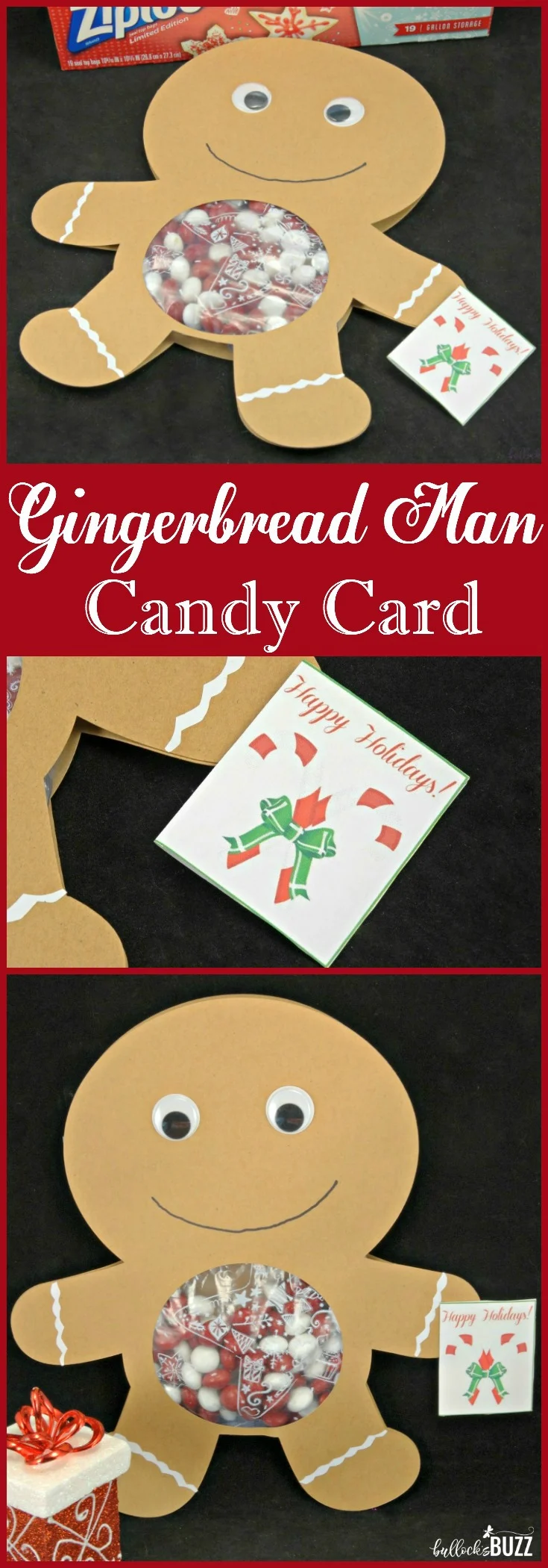 This gingerbread man candy card is a sweet and adorable way to spread some holiday cheer to friends and family