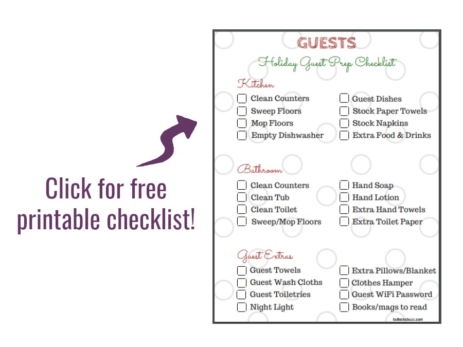 blog image of free printable preparing your home for holiday houseguests checklist