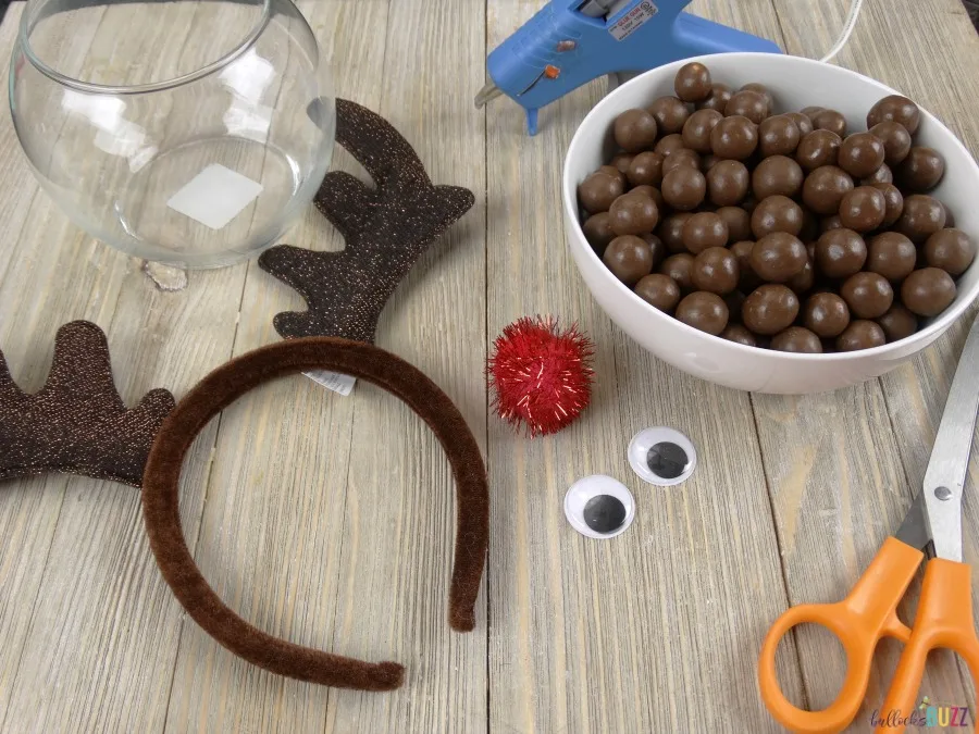 Supplies to make DIY Rudolph Christmas Candy Jar 