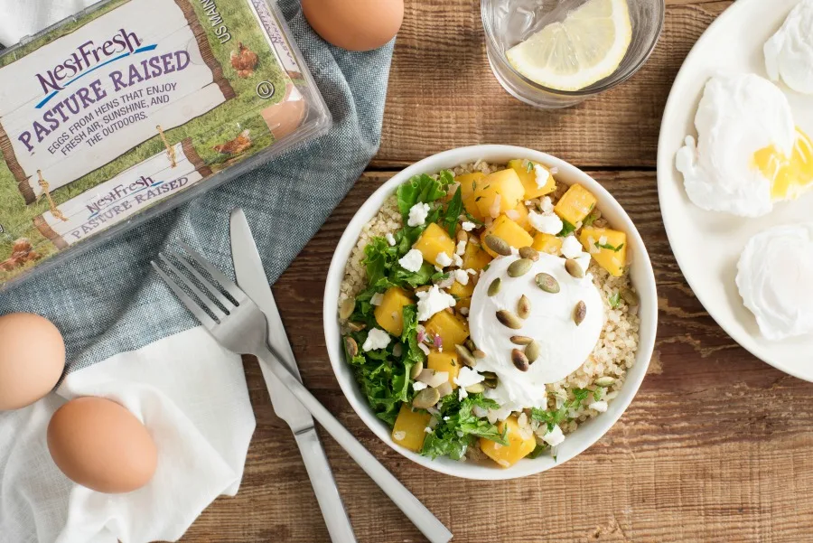 NestFresh Eggs Poached Egg Harvest Quinoa Bowls