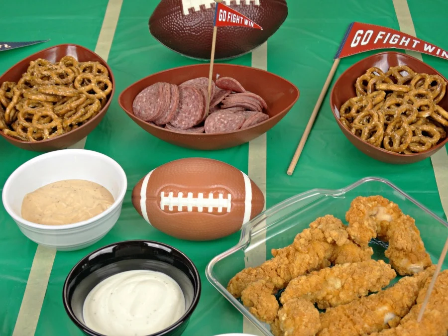 Game Day Tabletop tailgating appetizers large selection of foods