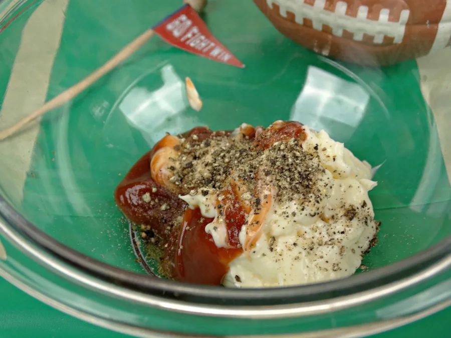 combine all ingredients in a large bowl to make game day dipping sauce for tailgating appetizers