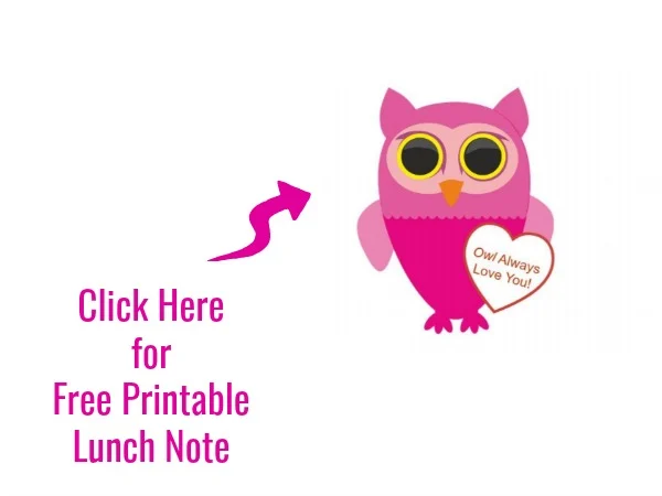 Valentine's Day Lunch for Kids free printable lunch note Owl Always Love You