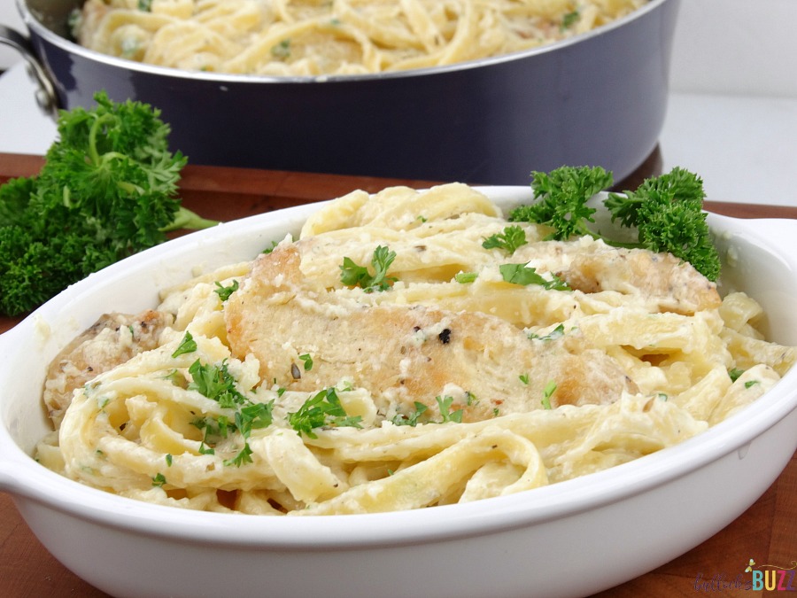 Serve the Chicken Fettuccine Alfredo with Homemade Alfredo Sauce and enjoy