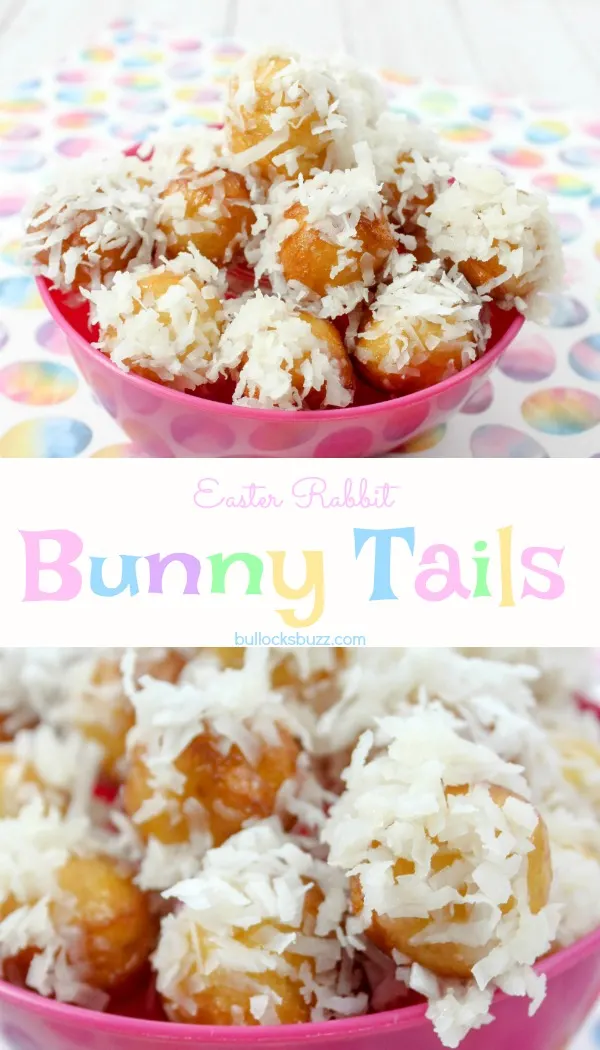 In one of my favorite Easter Bunny Recipes, sweet donut rounds made from refrigerated biscuits are dipped in a homemade glaze then rolled in coconut to make these incredibly cute Bunny Tails. 
