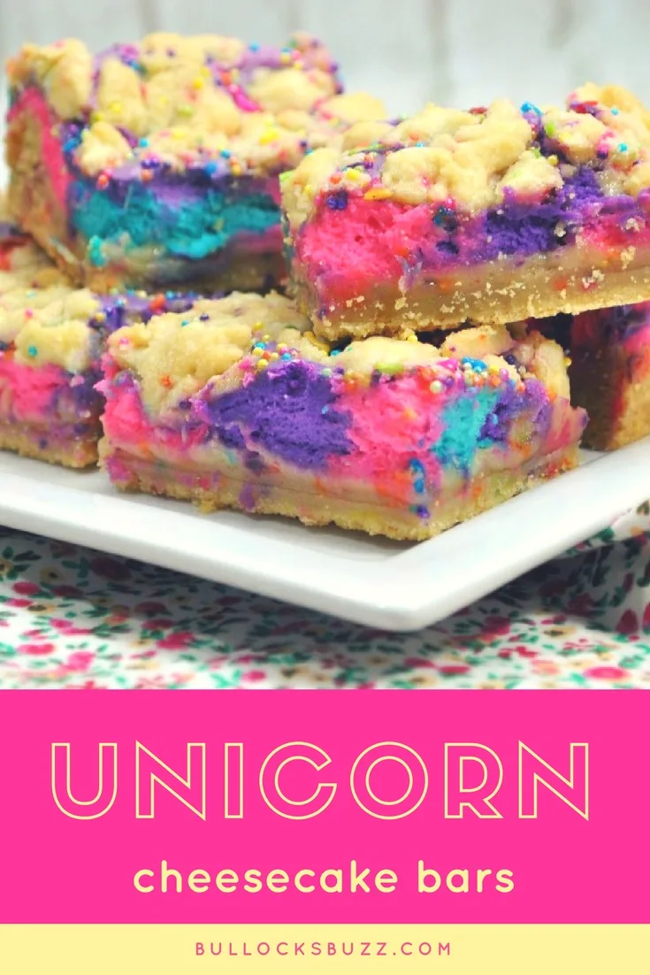These unicorn cheesecake bars are a magical dessert your kids will love! #unicorn #cheesecake #dessert