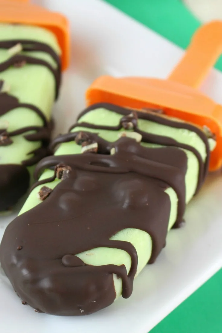 Looking for an easy homemade popsicle recipe? These deliciously refreshing Chocolate Mint Popsicles are rich, smooth and creamy, and made with real pieces of Andes Mints!