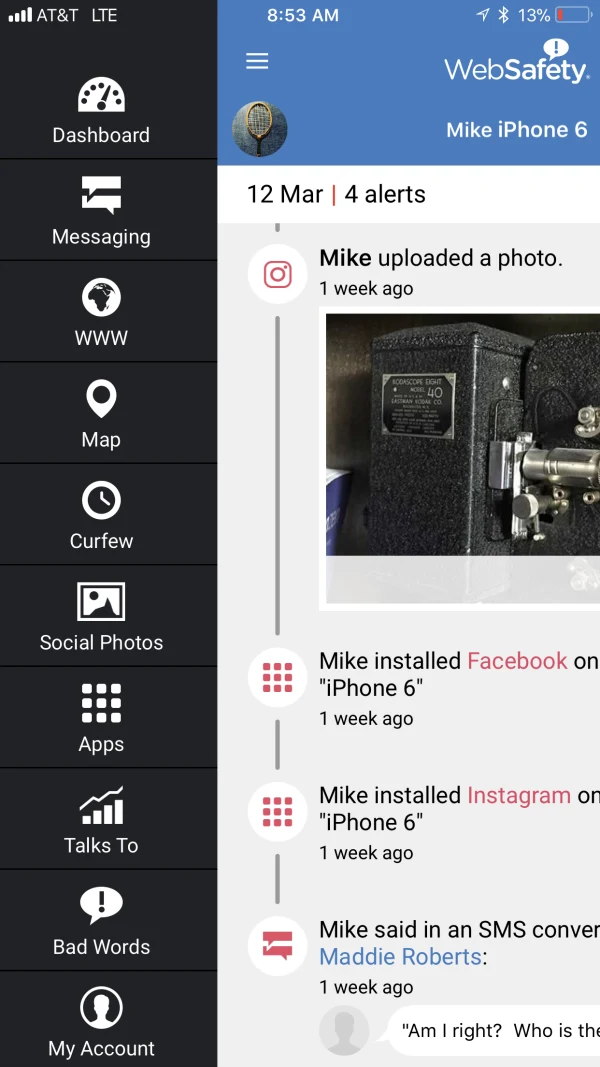 WebSafety app dashboard internet safety for kids online
