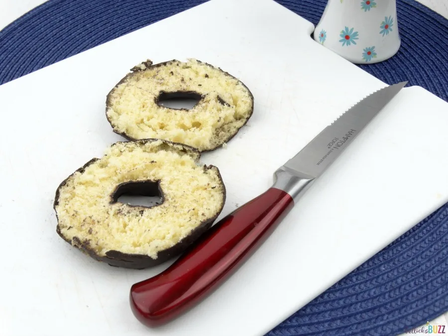 DIY Donut Ice Cream Sandwich cut donut in half