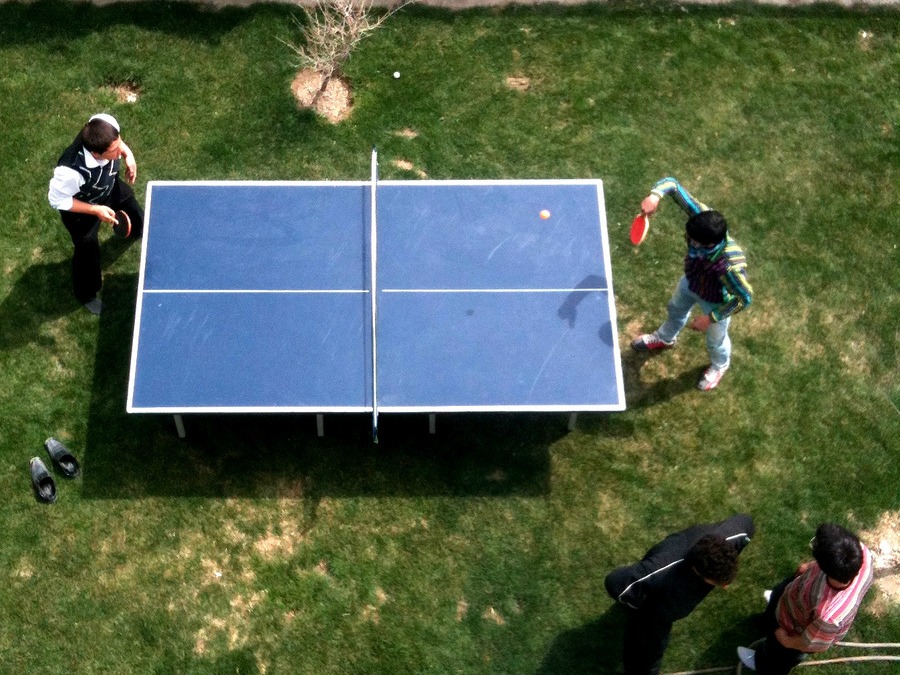 outdoor ping pong playing