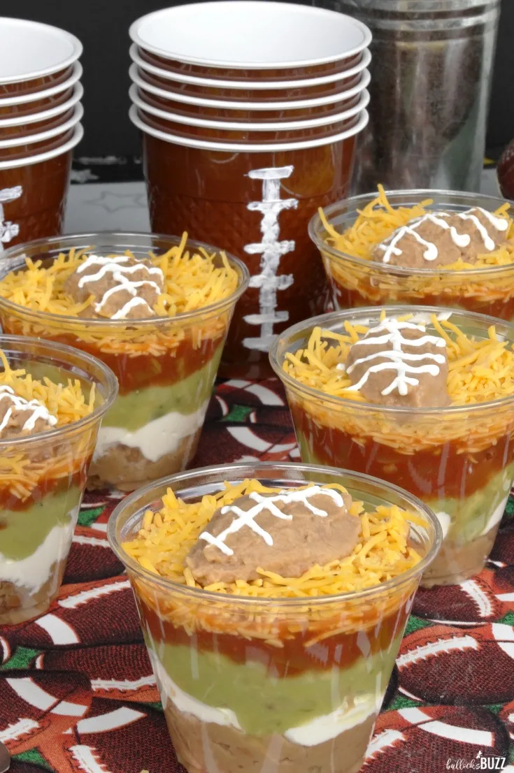 Individual Five Layer Football Party Dip Cups football party recipe