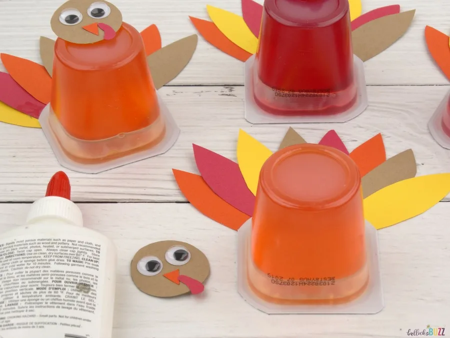 DIY Jello Pack Thanksgiving Turkey Treats flip upside down glue on heads