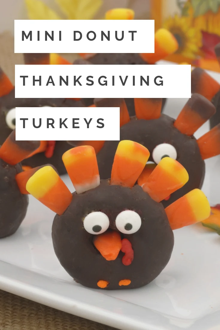 These adorable Mini Donut Turkeys are super cute and would be perfect for classroom parties, Thanksgiving dessert or even as a fun Fall treat for kids. Best of all? They are incredibly easy - and inexpensive - to make! #Fallfood #Turkeytreats #kidsfood