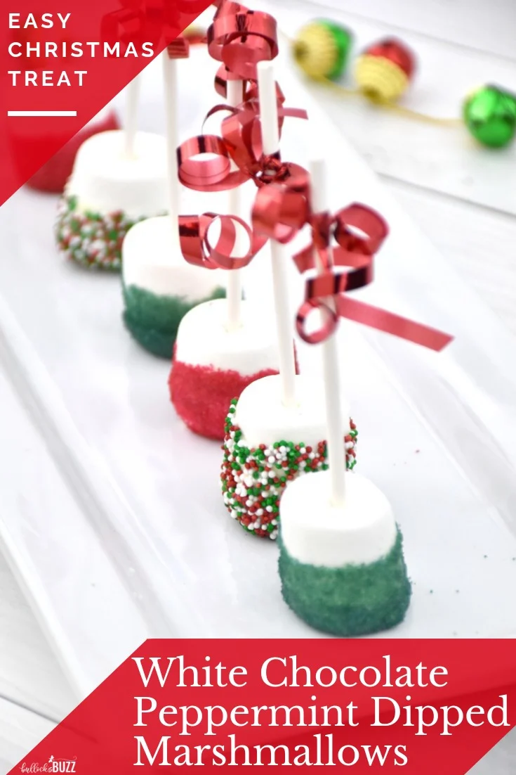 Soft marshmallows dipped in peppermint-flavored white chocolate make for a delicious, last minute easy Christmas treat!