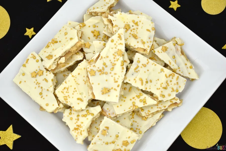 easy New Year's Eve White Chocolate Toffee Bark recipe