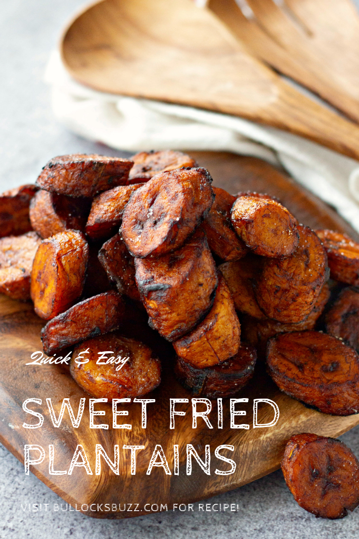 Sliced Sweet Fried Plantains on a cutting board