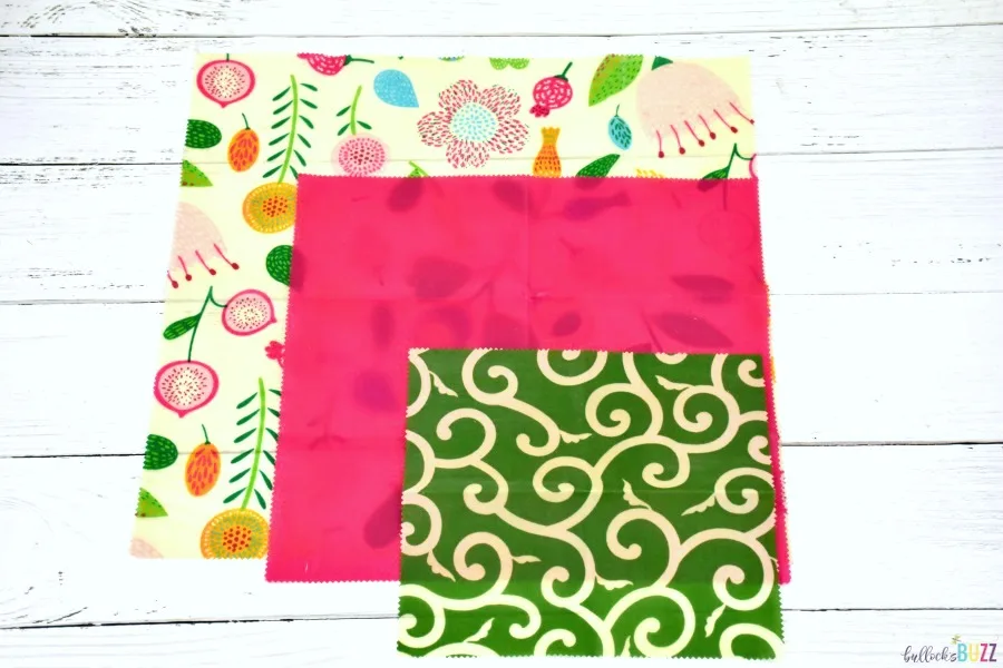 three sizes of Samer beeswax wraps