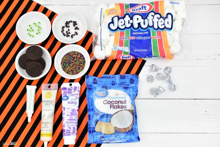 ingredients to make Halloween Marshmallow Witches