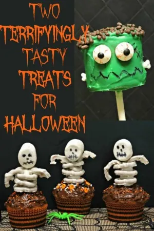 Halloween Skeleton Cupcakes and Frankenstein Marshmallow Pops