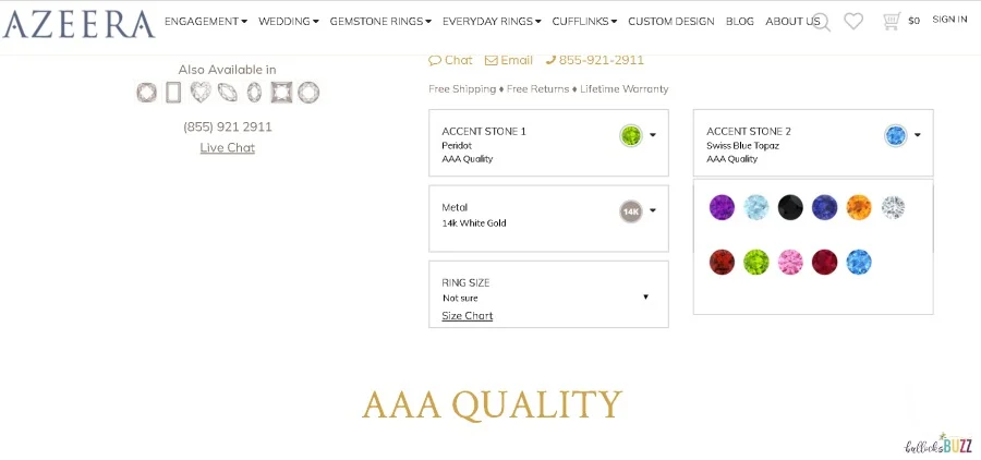 screenshot of design your ring at AZEERA