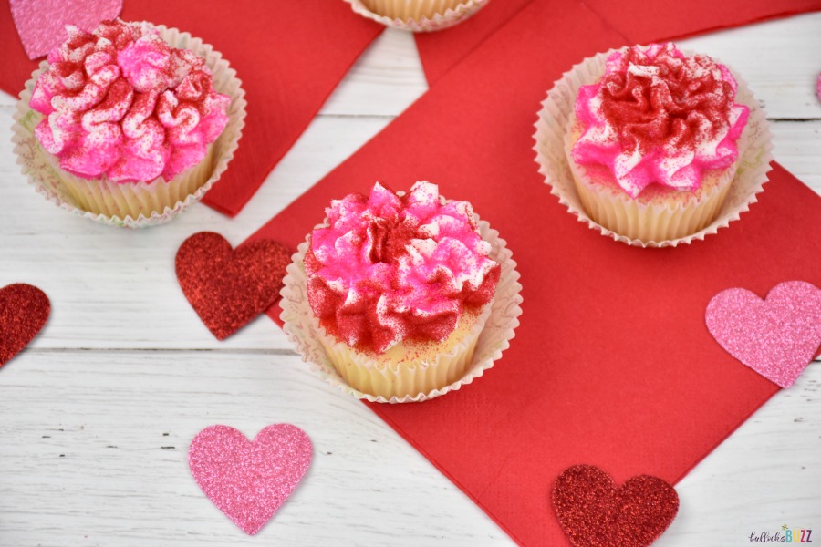 easy recipe to make these colorful Valentine's Day Cupcakes