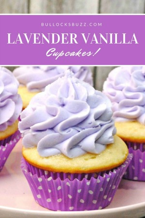 Delectable vanilla cupcakes are topped with a mouth-watering lavender flavored buttercream frosting in this simple Lavender Vanilla Cupcakes recipe.
