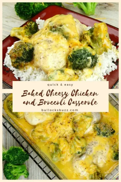 This delicious Baked Cheesy Chicken Broccoli Casserole is made with only a few ingredients and one dish, you can have it prepped and in the oven in ten minutes or less! Serve it over a bed of white rice, and you have a meal that is sure to please!