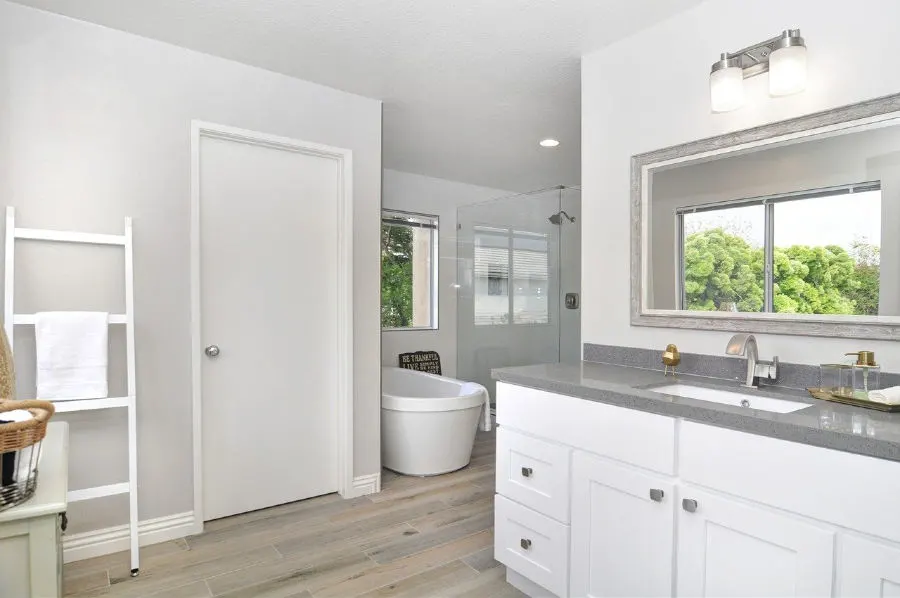 Engineered Quartz Countertops in remodeled bathroom