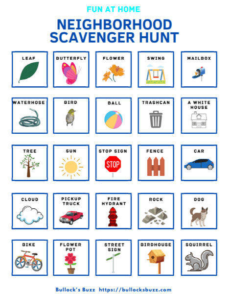 printable neighborhood scavenger hunt