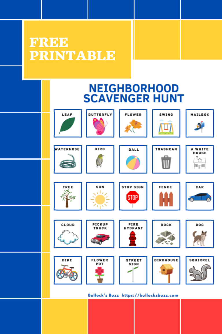 Neighborhood Scavenger Hunt for Kids Free Printable Bullock s Buzz
