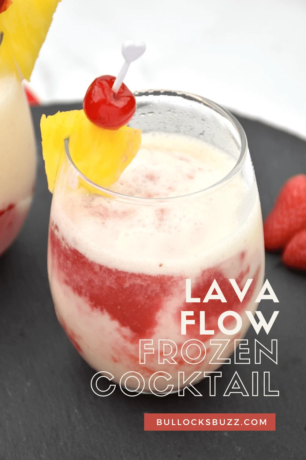 close up image of lava flow cocktail in a glass