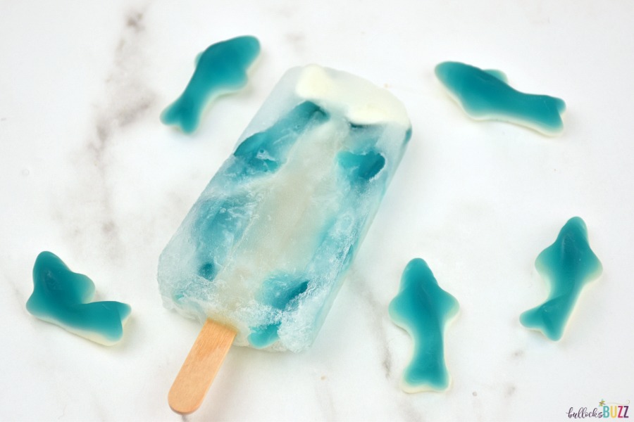 homemade popsicle with gummy sharks