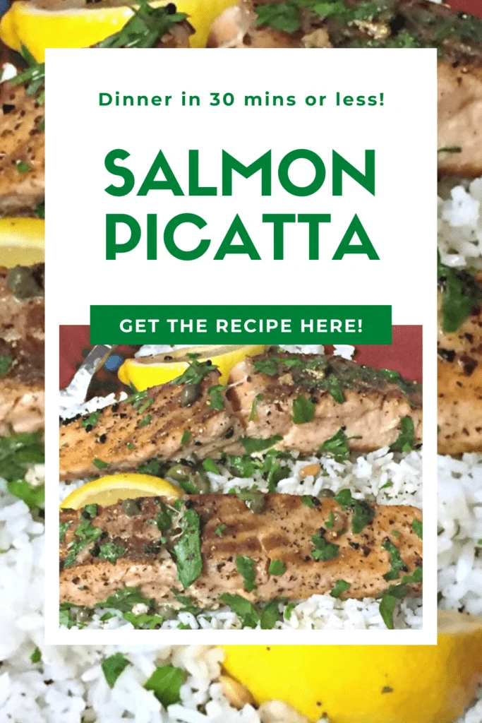 A delicious and easy Salmon Picatta recipe served over a bed of jasmine rice.