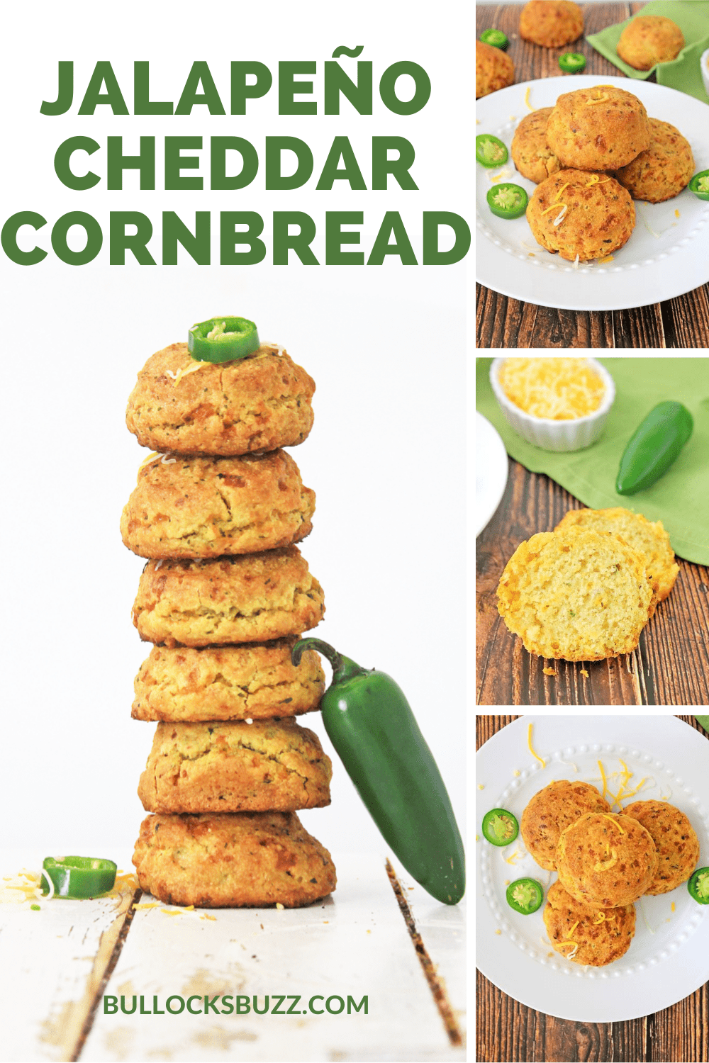 Delicious cornbread muffins are laced with shredded sharp cheddar and slivered jalapeños for a flavor combination that offers just the right amount of sweet and heat in this homemade Jalapeño Cheddar Cornbread Muffins Recipe.