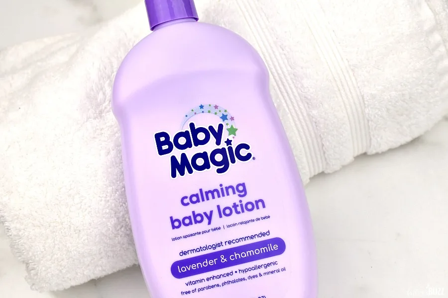 a bottle of Baby Magic Calming Baby Lotion with Lavender and Chamomile