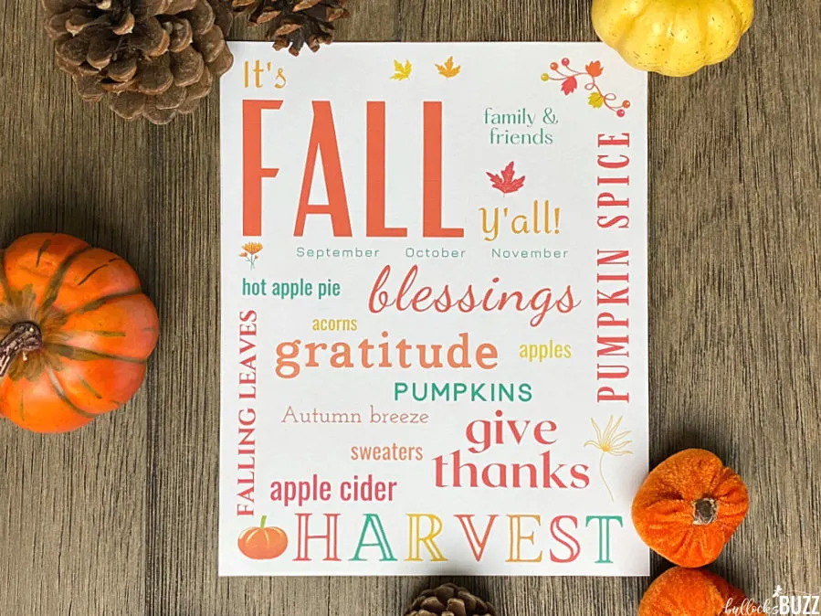 fall subway art printable on a table